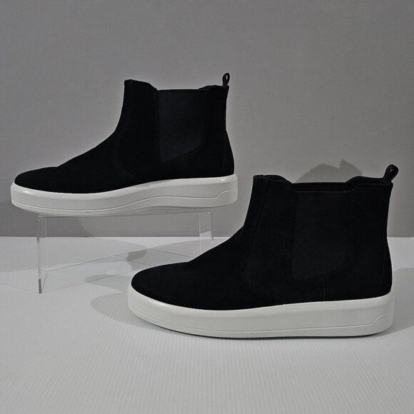 Ecco Soft 9 II Ankle Bootie Womens EU 42 Black Suede Sneaker Chelsea Platform - Picture 2 of 15